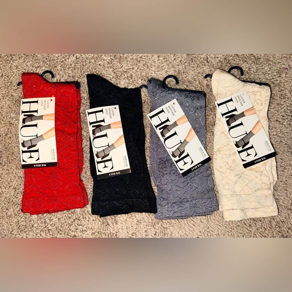 HUE Women’s Dress Socks - Vibrant Red, Classic Black, Sleek Gray, Elegant Cream